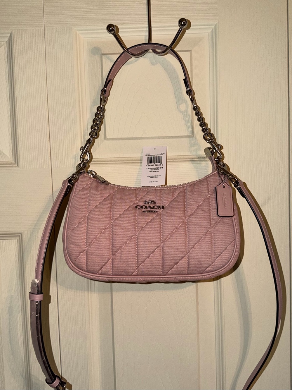 Coach Quilted Denim Teri Shoulder Bag NWT Silver Ballerina Carnation
